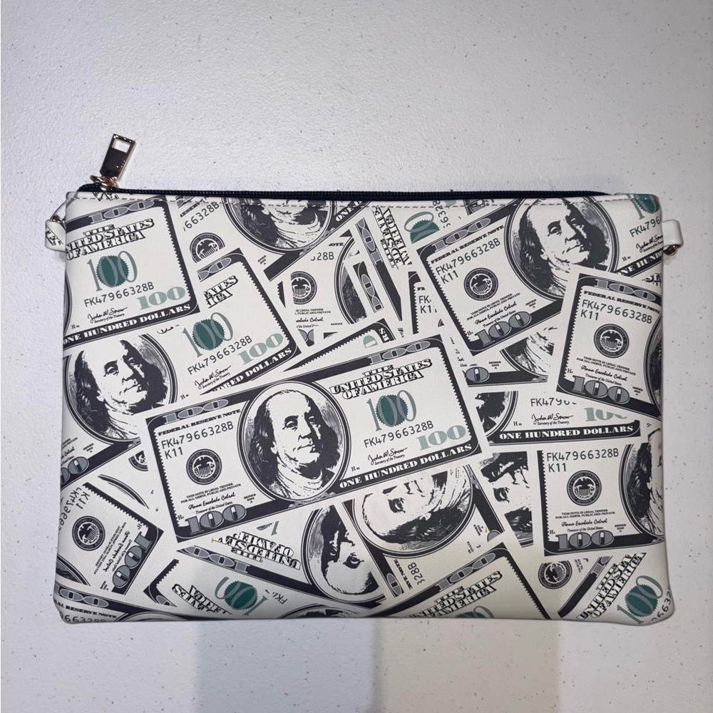 Stylish Money Print Crossbody Bag with Gold Detachable Chain